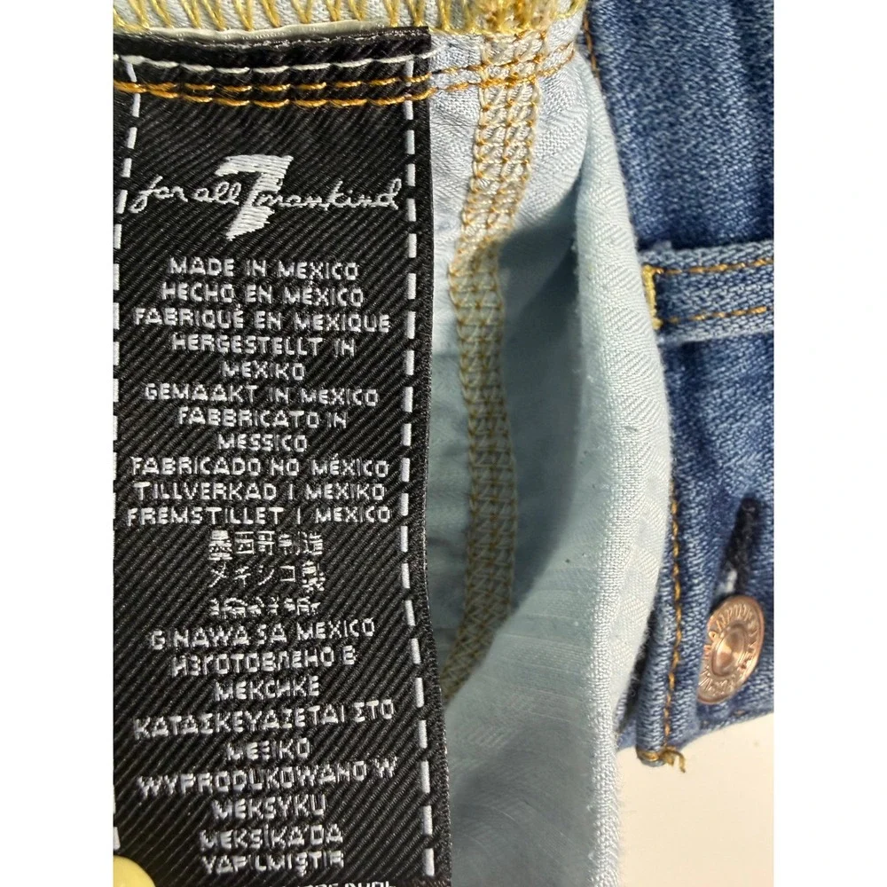 7 For All Mankind Distressed Skinny Jeans Blue Ripped Knee High Rise Size 27‎